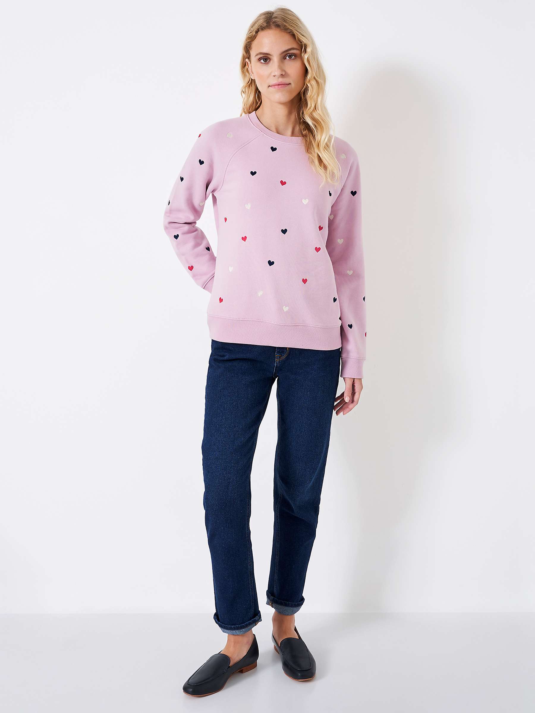 Buy Crew Clothing Heart Embroidered Sweatshirt, Bright Pink/Multi Online at johnlewis.com