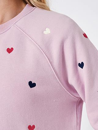 Crew Clothing Heart Embroidered Sweatshirt, Bright Pink/Multi