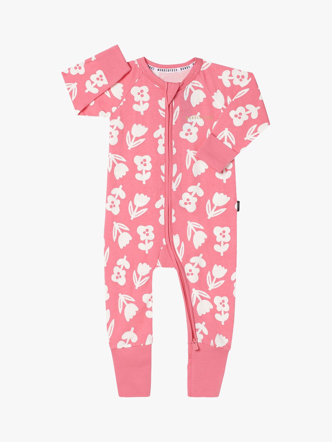 Bonds Baby Wonderfresh Floral Print Zip Through Wondersuit, Pink/Multi, 2-3 years