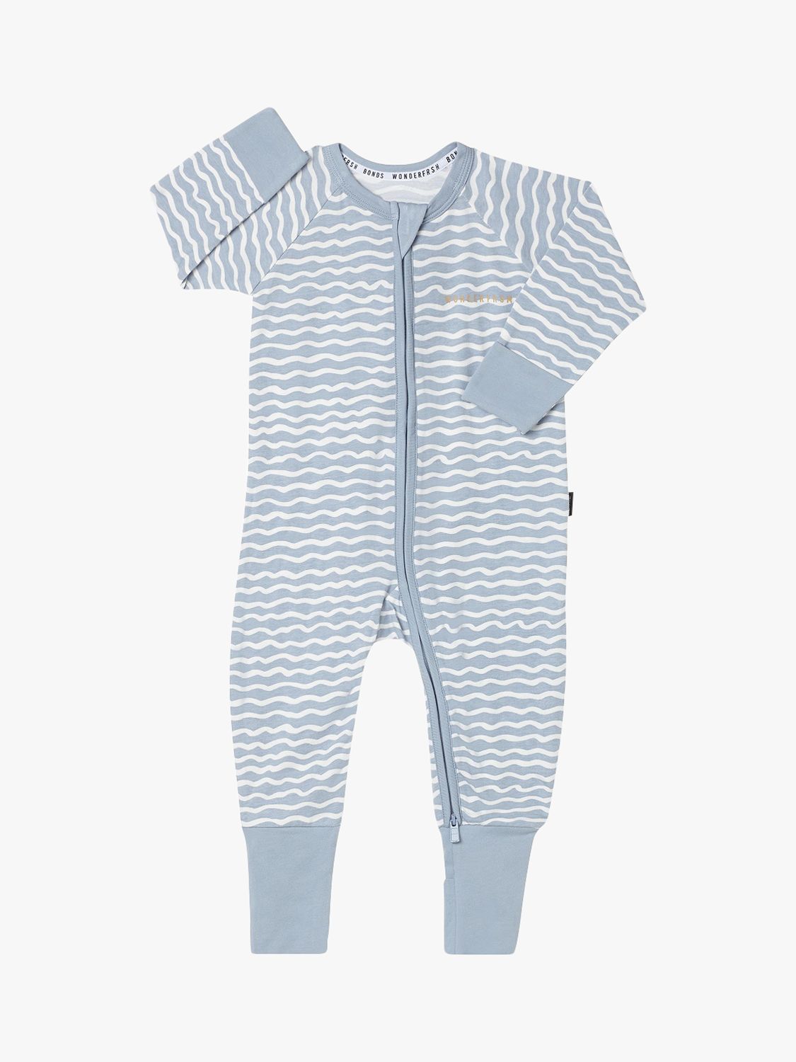 Bonds Baby Wonderfresh Wavy Stripe Zip Through Wondersuit, Blue/Multi, Newborn