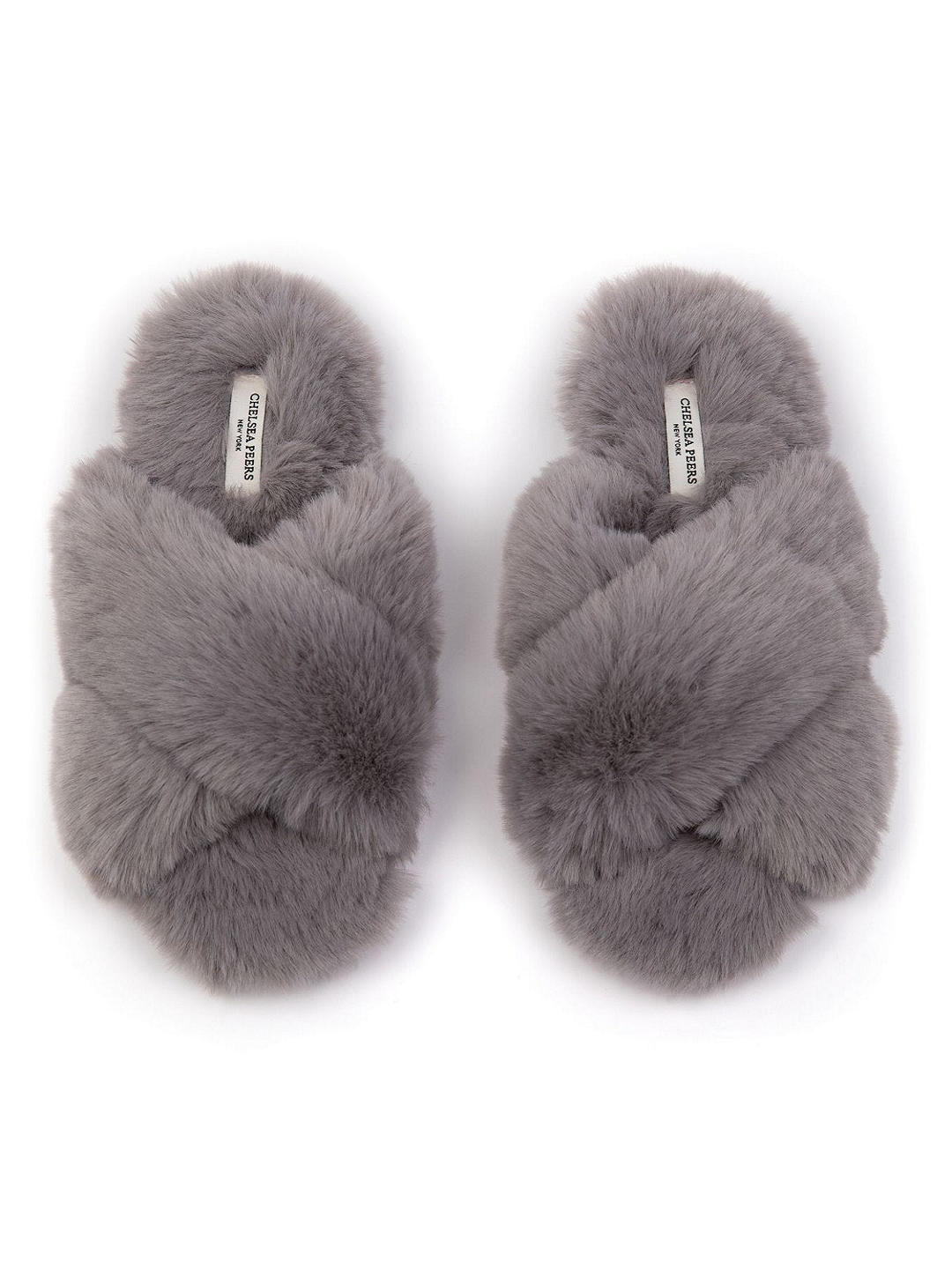 Chelsea Peers Fluffy Cross Strap Slider Slippers, Grey