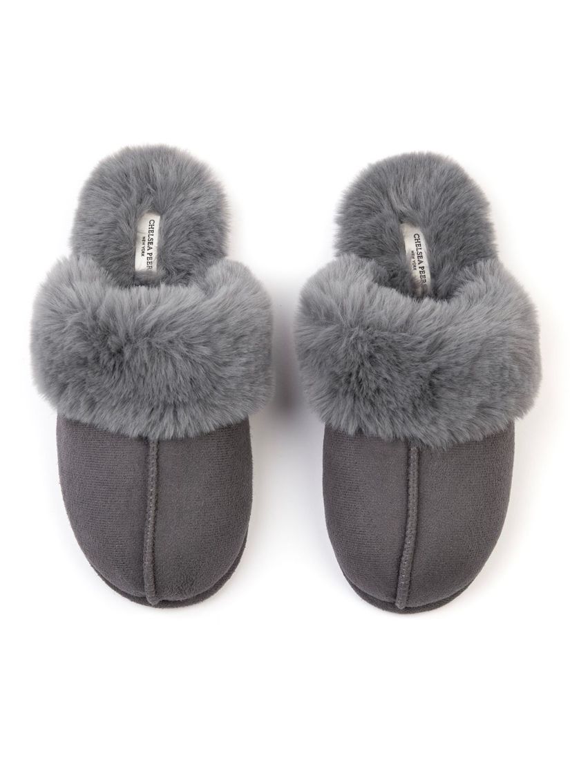 Chelsea Peers Suedette Cuffed Dome Slippers, Grey at John Lewis & Partners