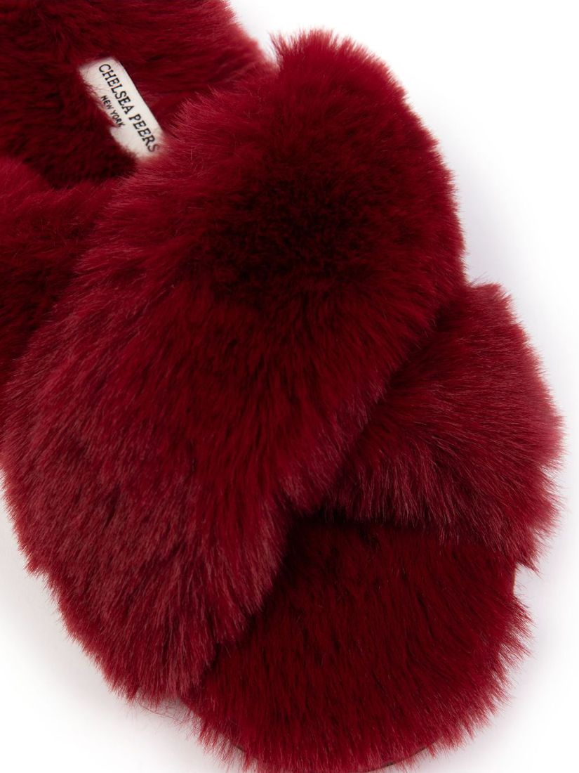 Chelsea Peers Fluffy Cross Strap Slider Slippers, Ruby