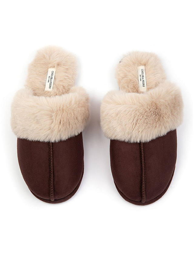 Chelsea Peers Suedette Cuffed Dome Slippers, Brown