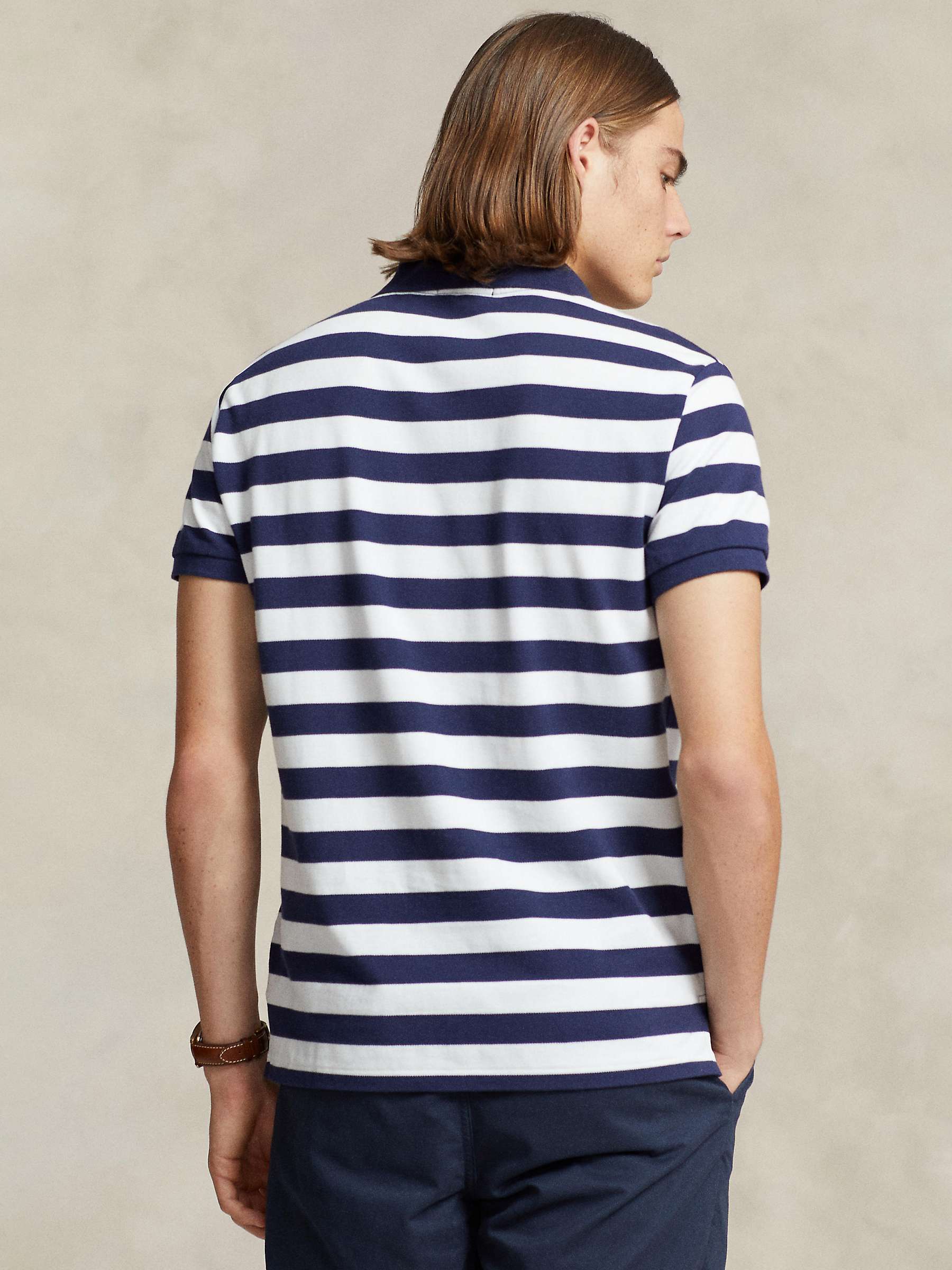 Buy Ralph Lauren Striped Cotton Custom Slim Fit Mesh Polo Shirt, Navy/White Online at johnlewis.com