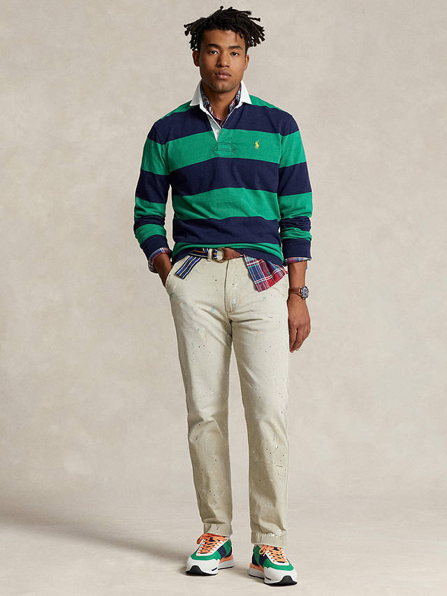 Polo Ralph Lauren Classic Fit Striped Jersey Rugby Shirt, Newport Nv/Hs Green