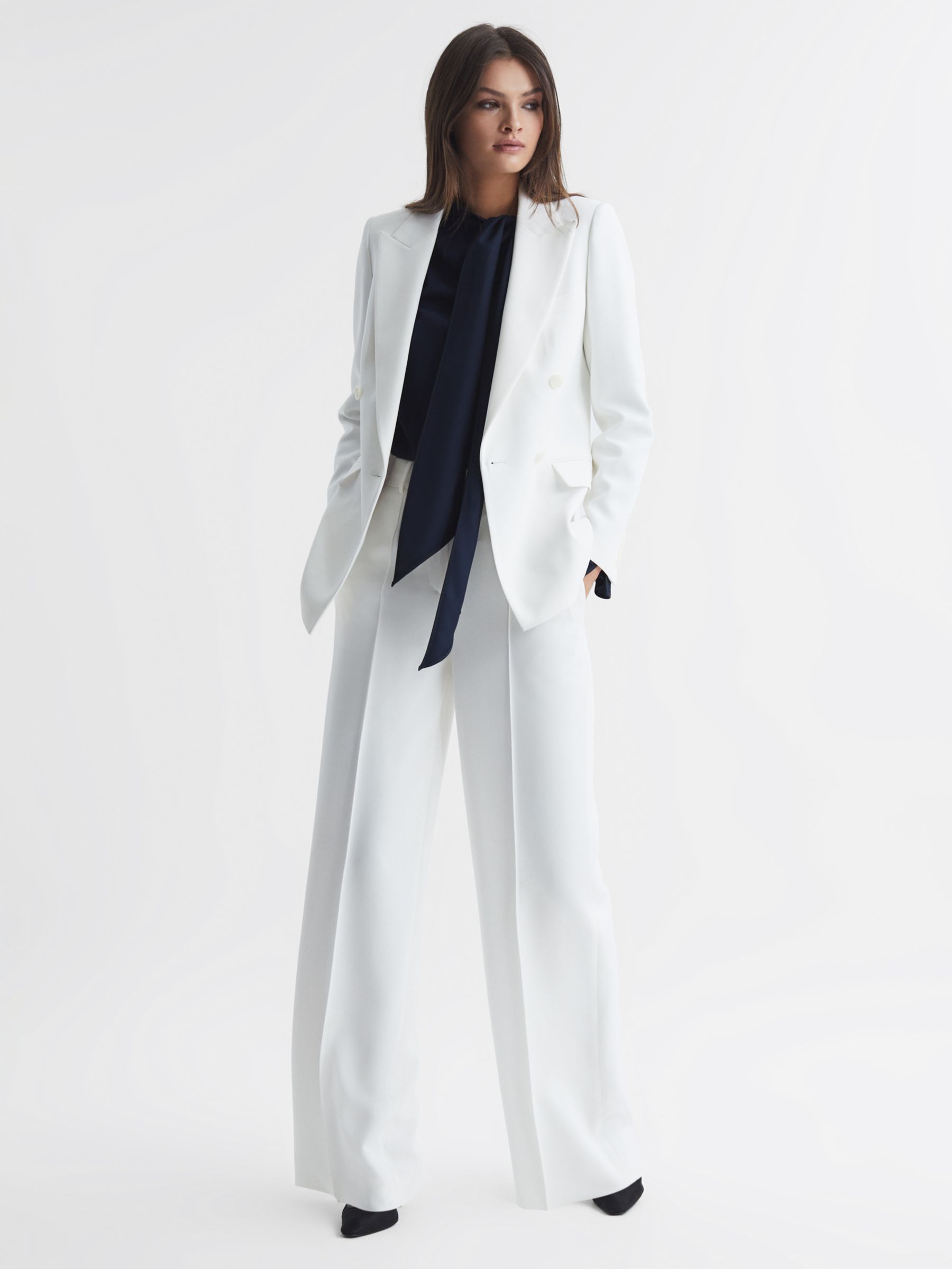 Buy Reiss Petite Sienna Double Breasted Crepe Blazer, White Online at johnlewis.com