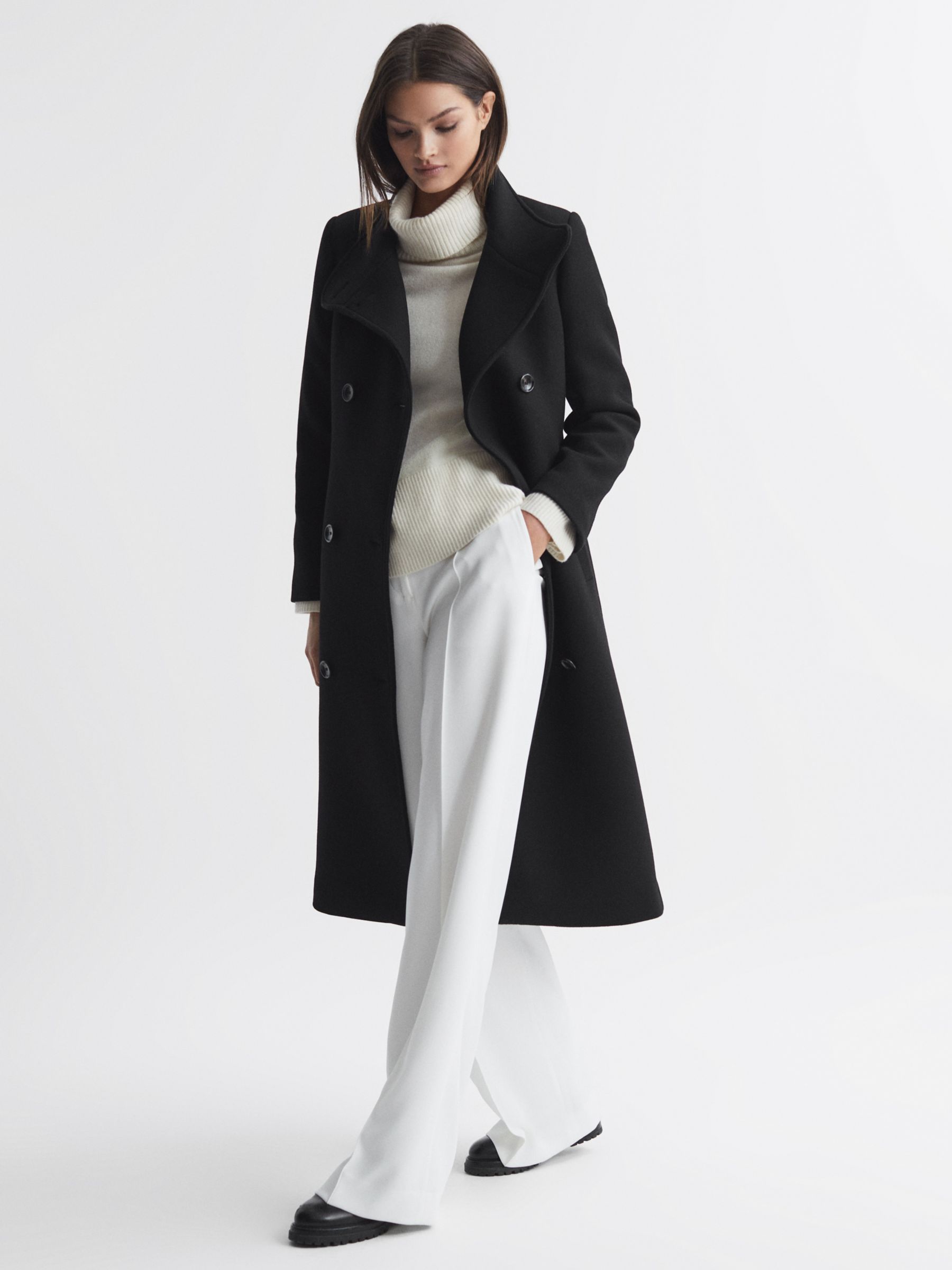 Reiss Petite Blair Wool Blend Coat, Black, 6