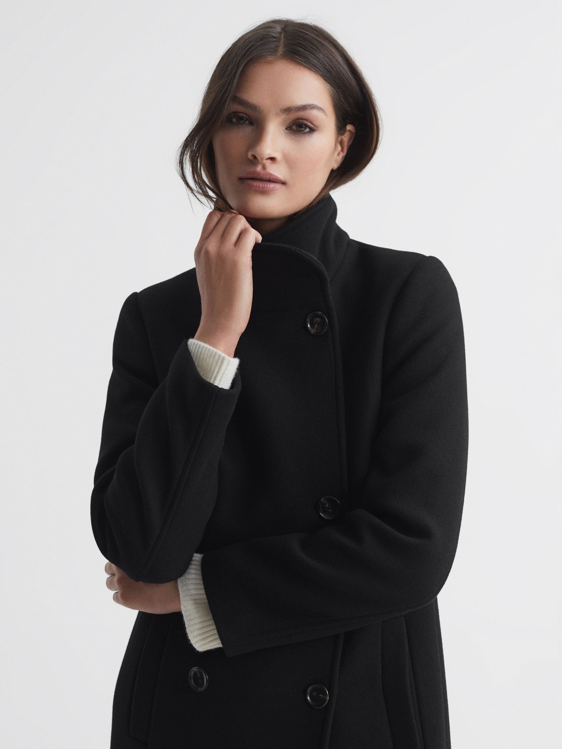 Reiss Petite Blair Wool Blend Coat, Black, 6