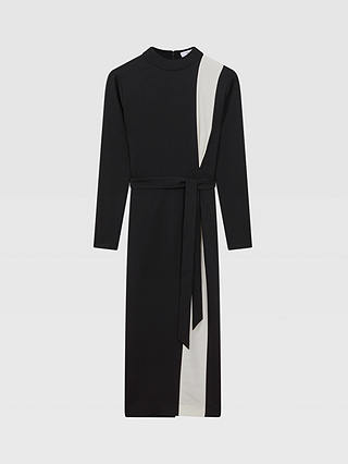 Reiss Petite Millie Colour Block Midi Sheath Dress, Black/White