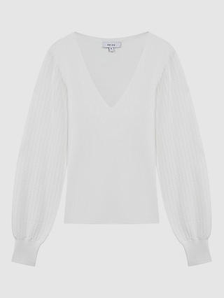 Reiss Lexi Stitch Sleeve Knitted Top, Ivory