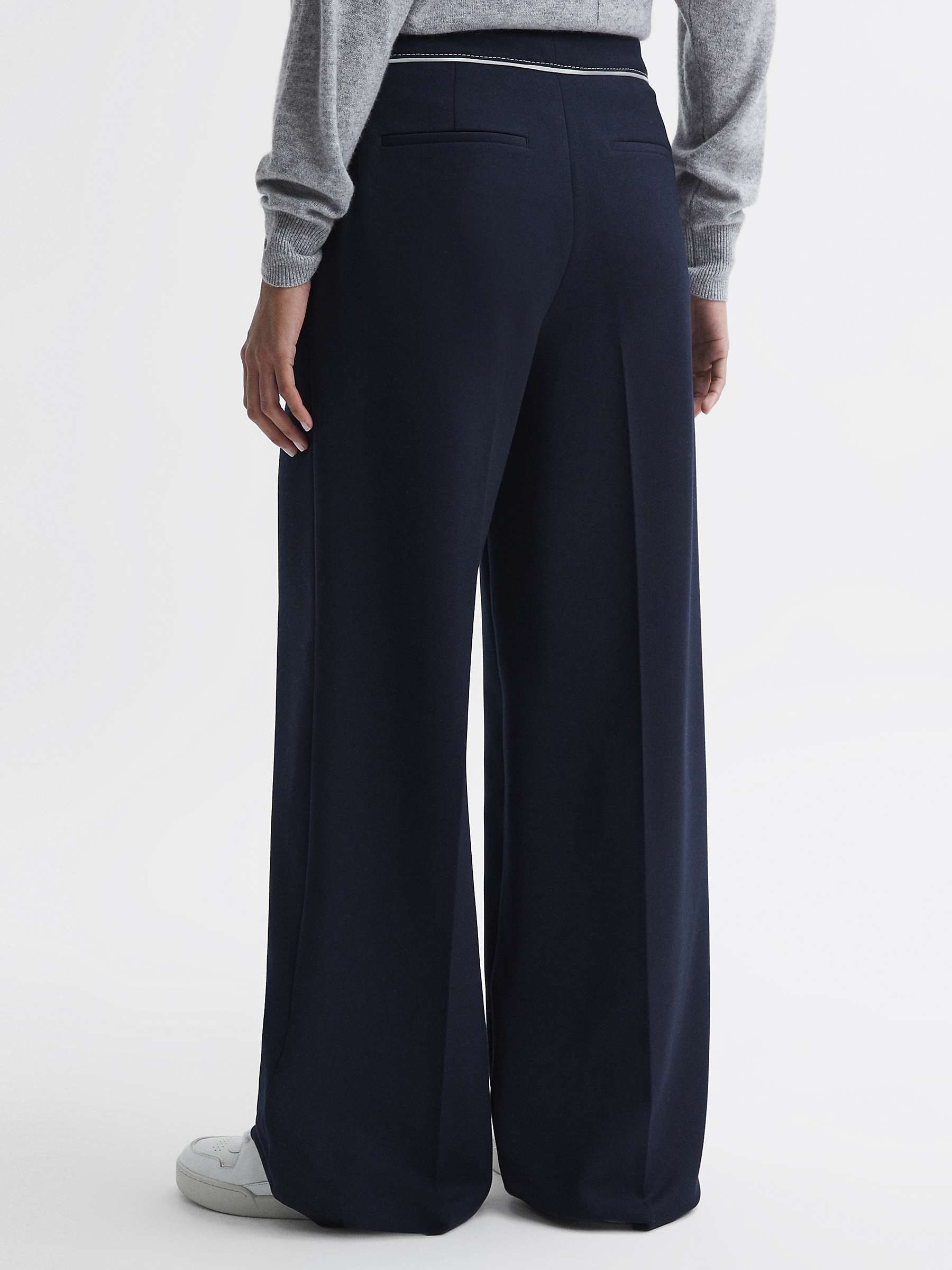 Buy Reiss Petite Oriel Side Stitch Wide Leg Trousers, Navy Online at johnlewis.com