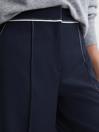 Reiss Petite Oriel Side Stitch Wide Leg Trousers, Navy