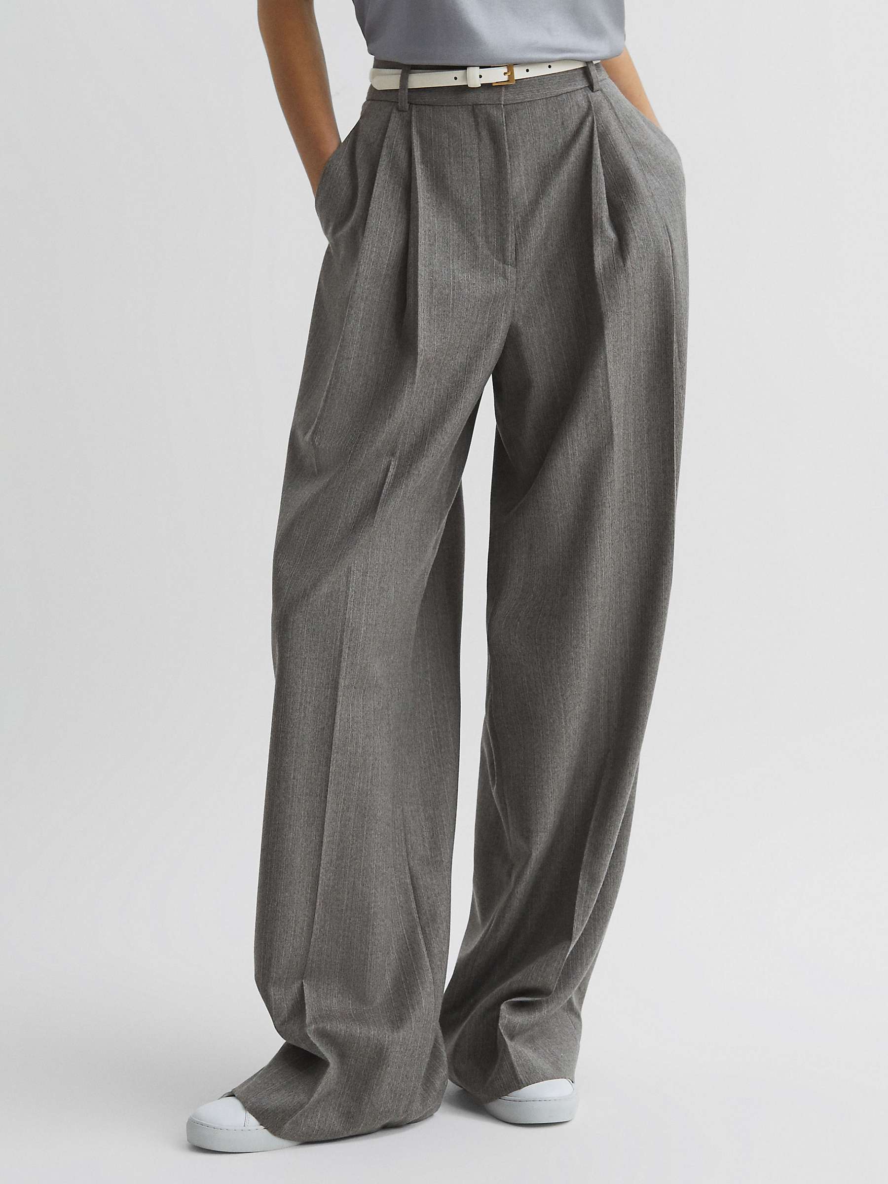 Buy Reiss Petite Otis Wide Leg Pinstripe Trousers, Grey Online at johnlewis.com