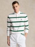 Polo Ralph Lauren Stripe Long Sleeve Polo Top, White/Moss Agate