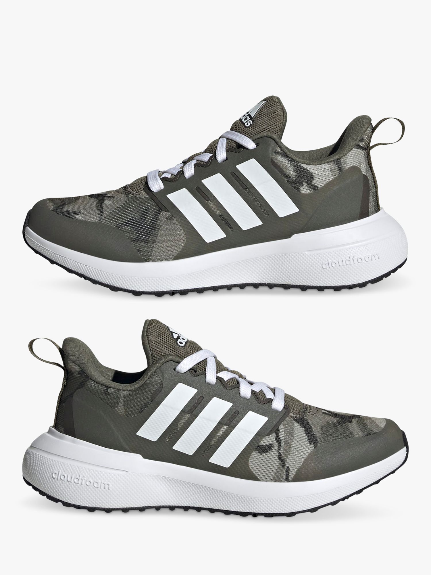 adidas Kids' Fortarun 2.0 Lace Up Camouflage Trainers, Olive/White, 5