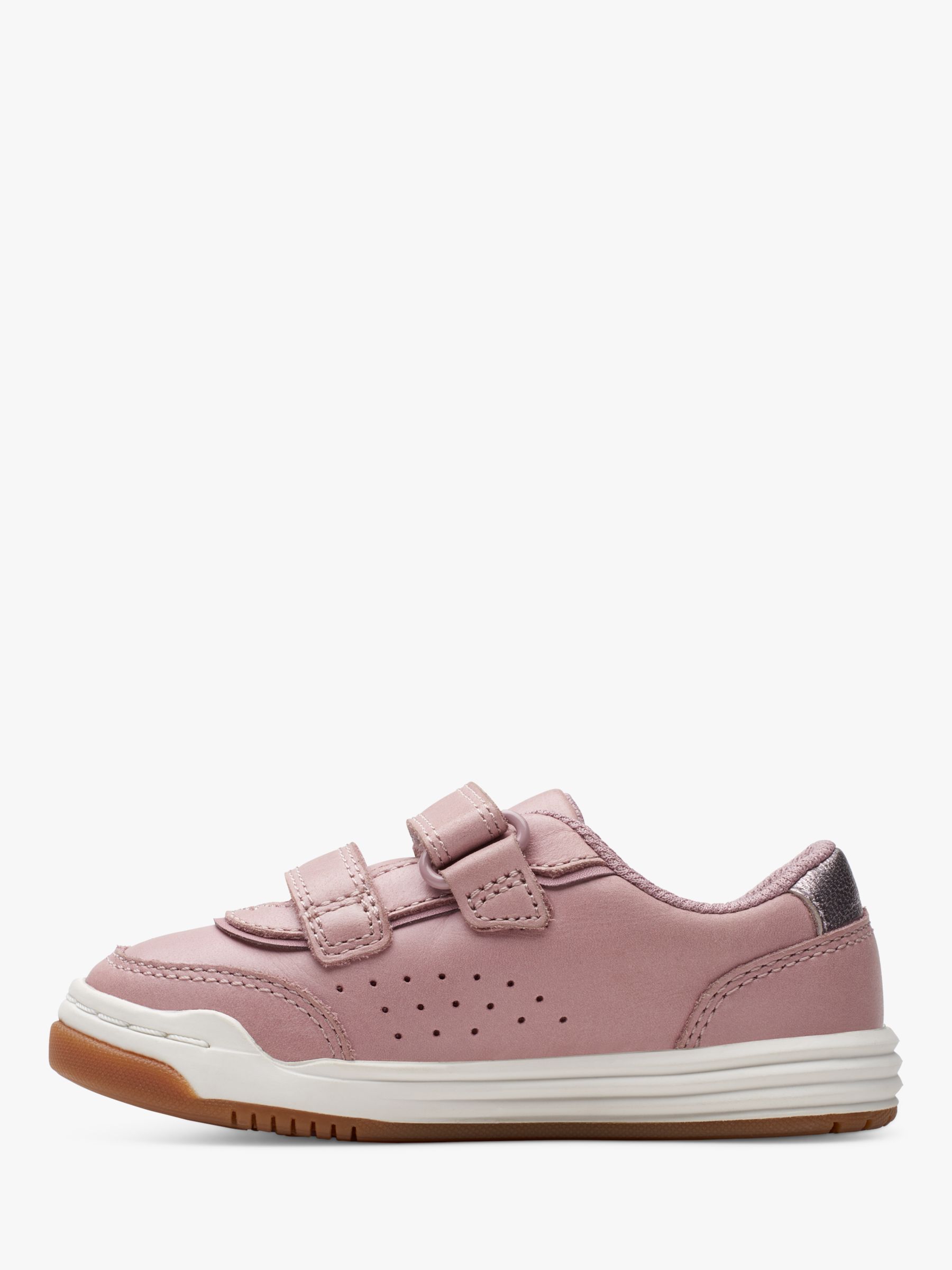 Clarks Kids' Urban Solo Leather Riptape Trainers, Dusty Pink, 4F Jnr