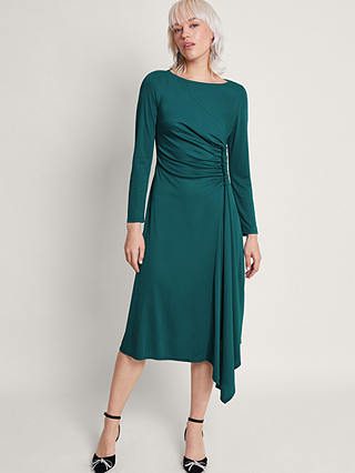 Monsoon Remy Ruched Midi Dress, Teal