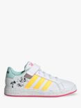 adidas Kids' Grand Court X Disney Minnie Low Cut Trainers, White/Yellow