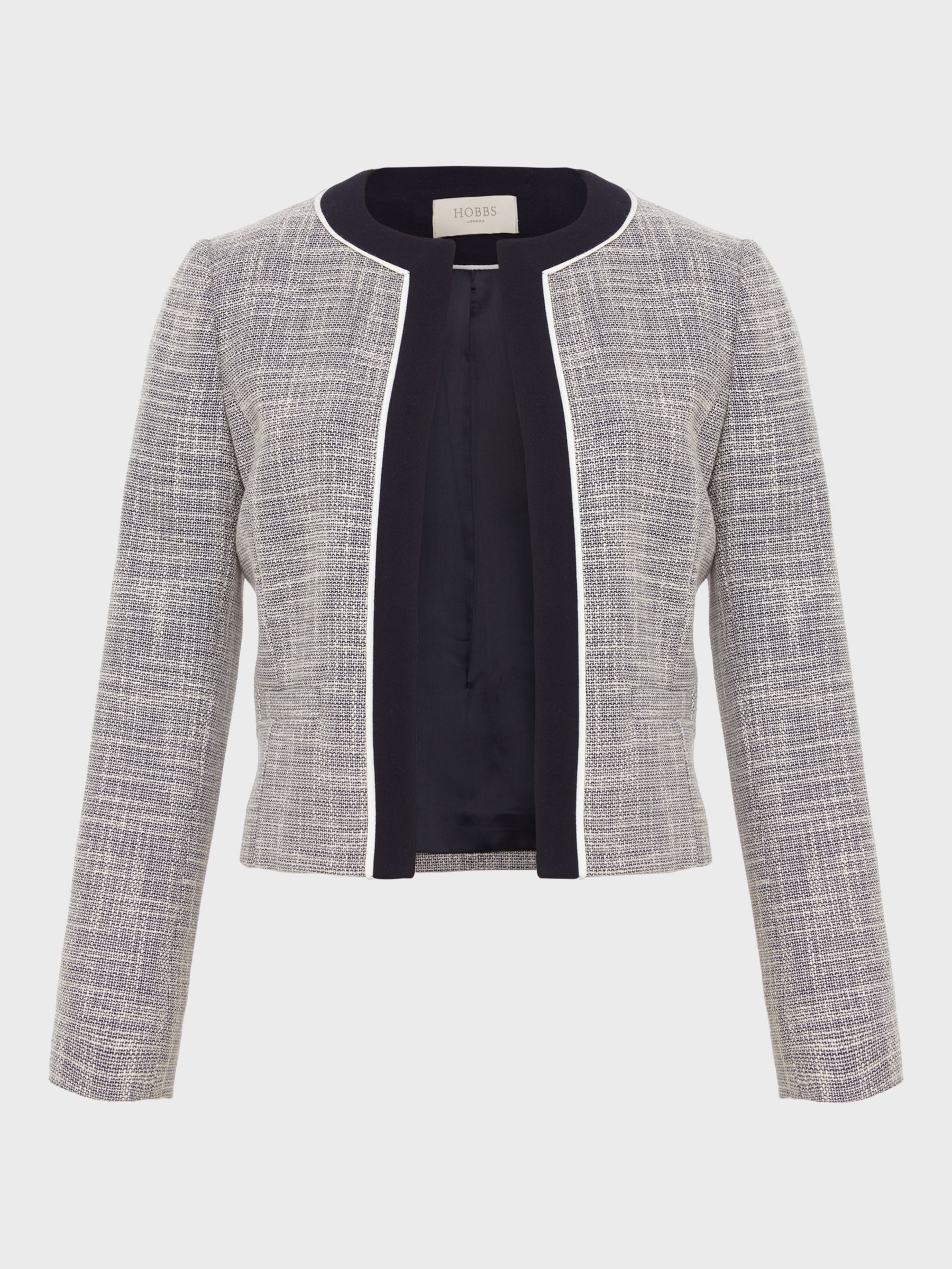 Hobbs Laurie Cropped Blazer, Navy/Ivory at John Lewis & Partners