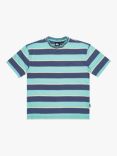 Quiksilver Kids' Logo Jacquard Rib Collar Stripe Short Sleeve T-Shirt, Crown Blue