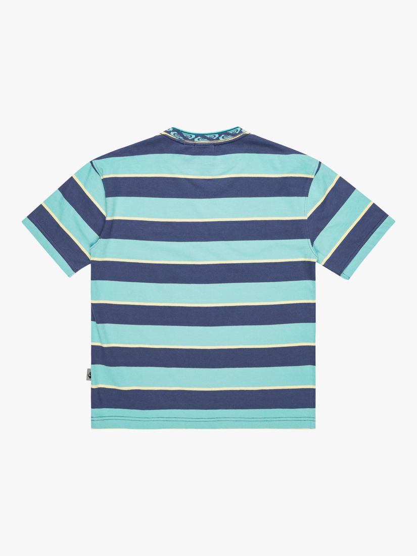 Quiksilver Kids' Logo Jacquard Rib Collar Stripe Short Sleeve T-Shirt, Crown Blue, 8 years