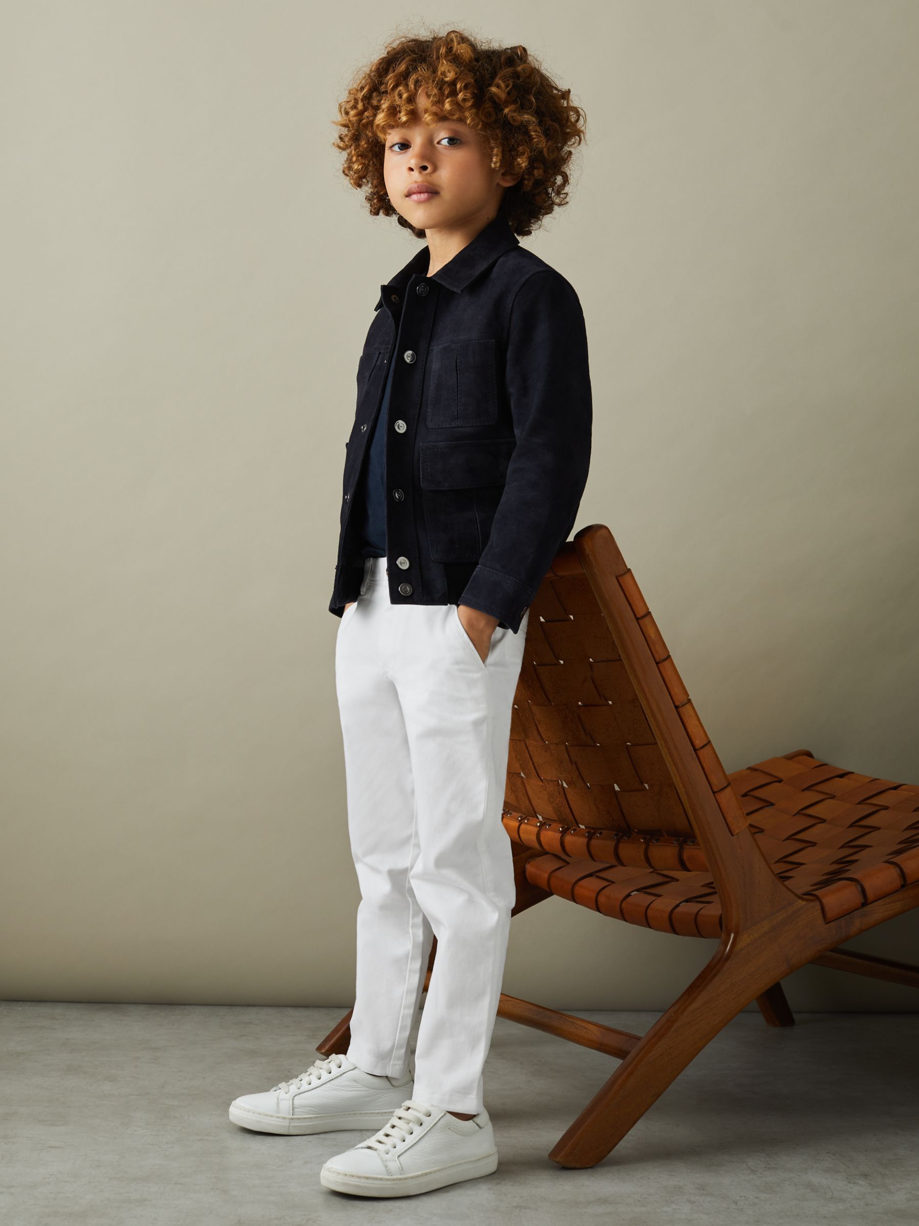 Reiss Kids' Pitch Cotton Blend Chinos, White, 13-14 years