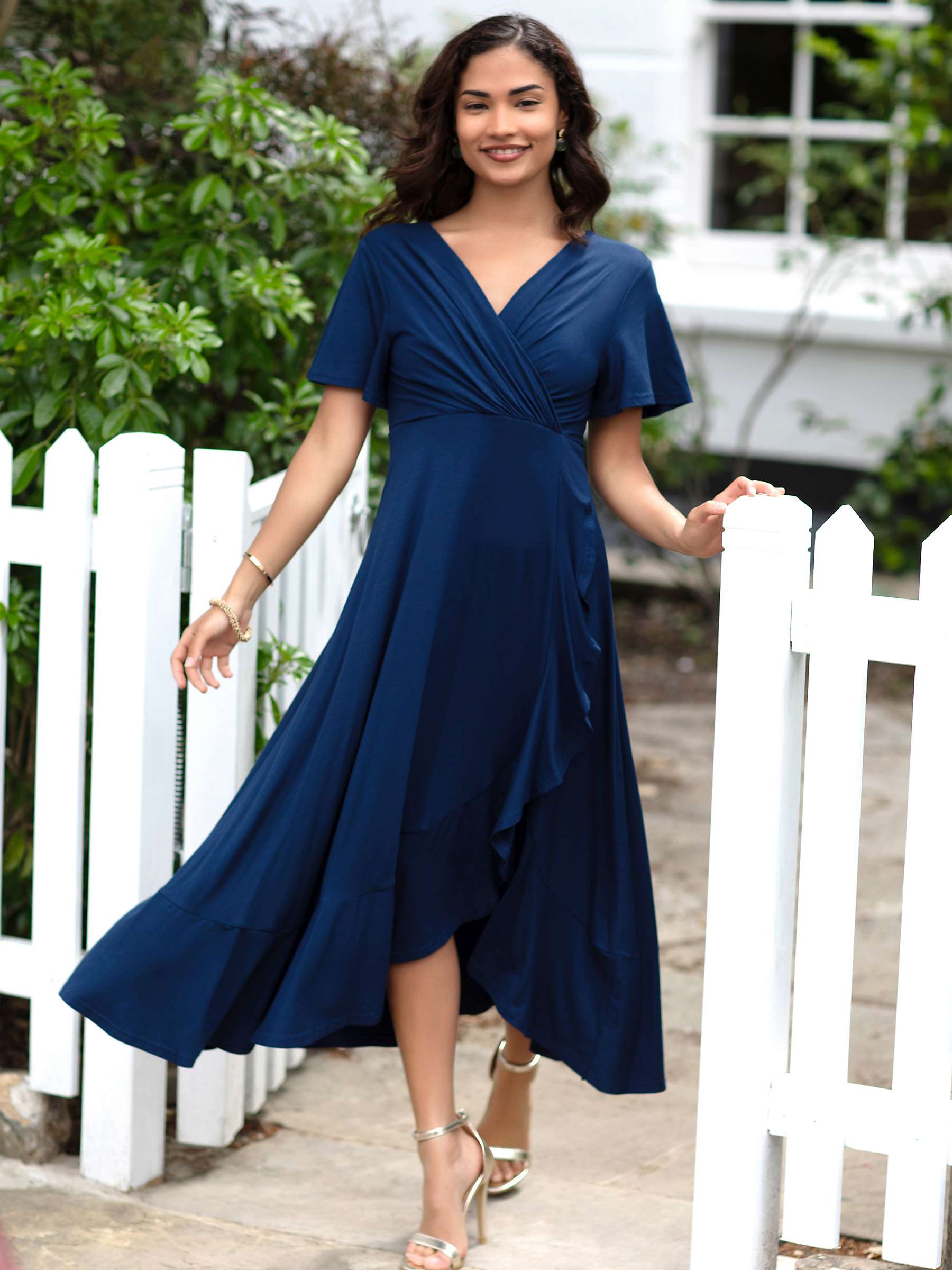 Buy Alie Street Petite Waterfall Dress, Navy Online at johnlewis.com