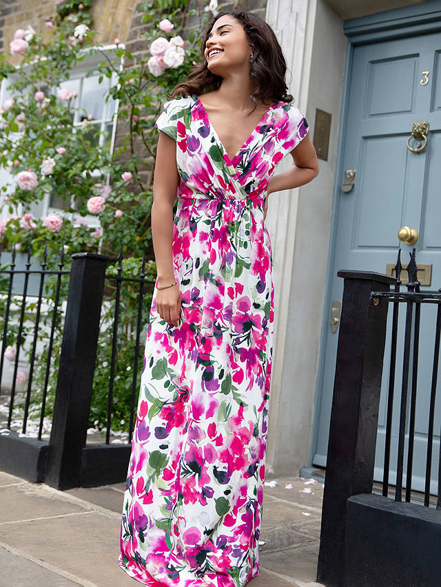 Alie Street Petite Sophia Floral Print Maxi Dress, Fuchsia/Multi at ...