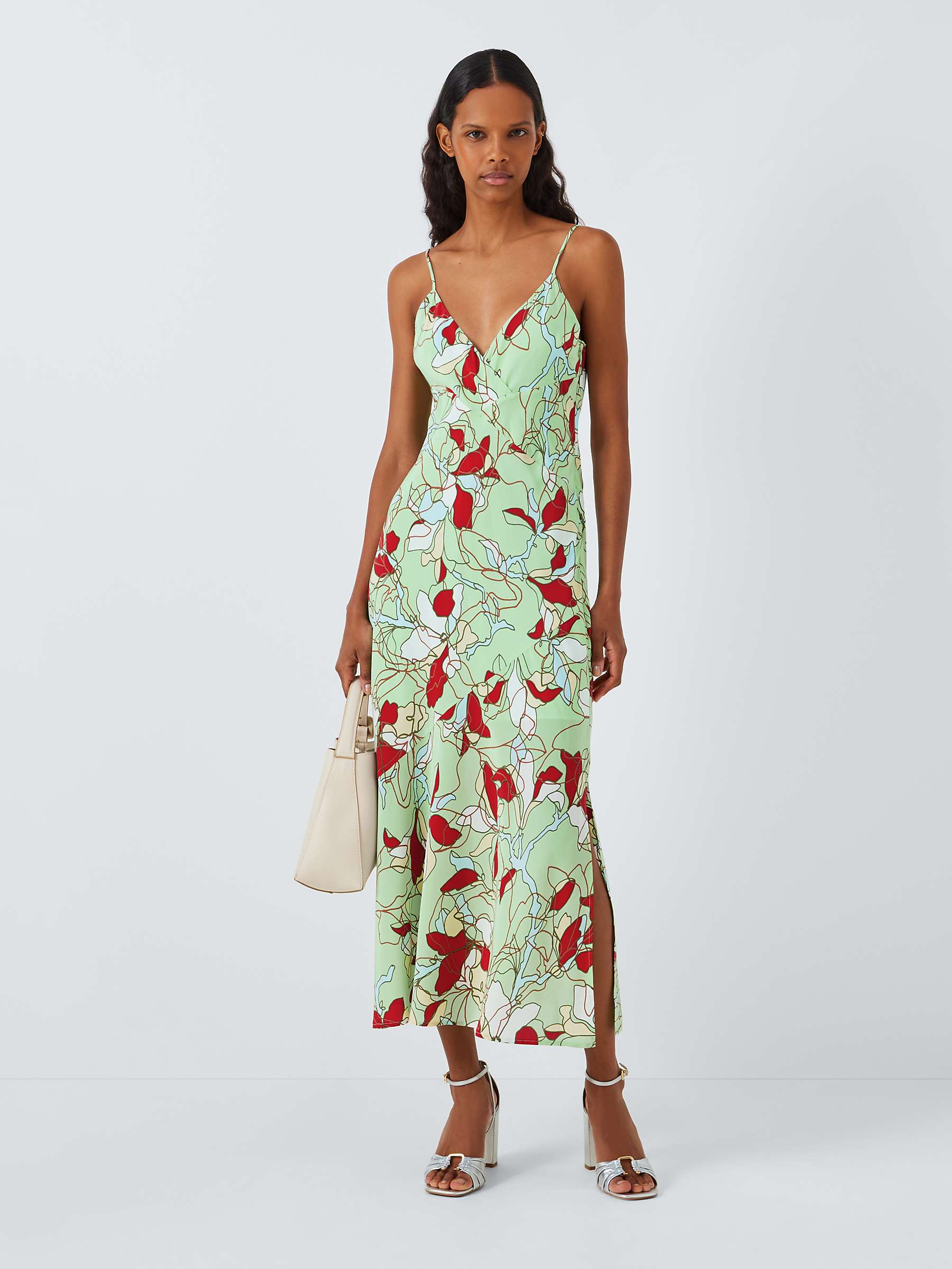 Buy Equipment Justine Abstract Floral Print Silk Midi Dress, Green/Multi Online at johnlewis.com