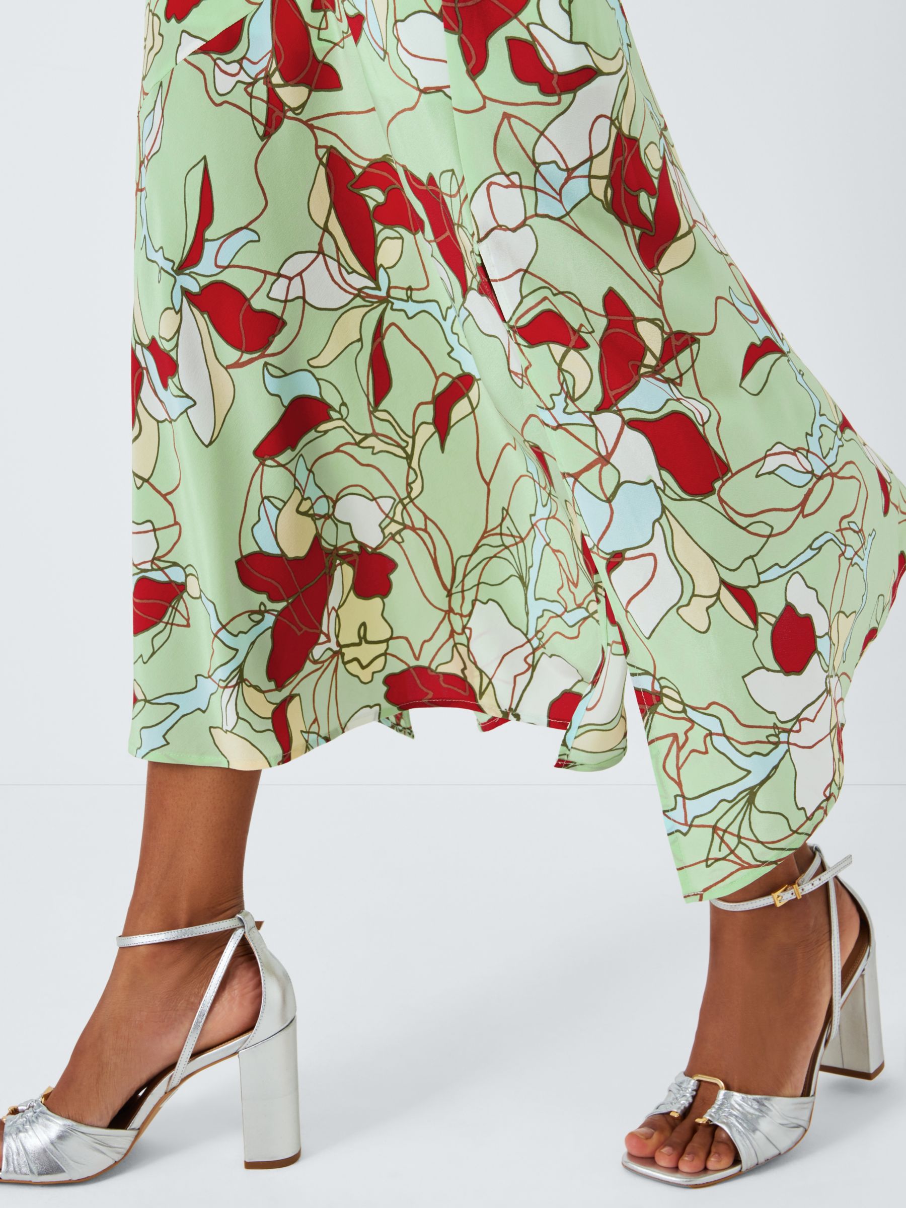 Equipment Justine Abstract Floral Print Silk Midi Dress, Green/Multi, M