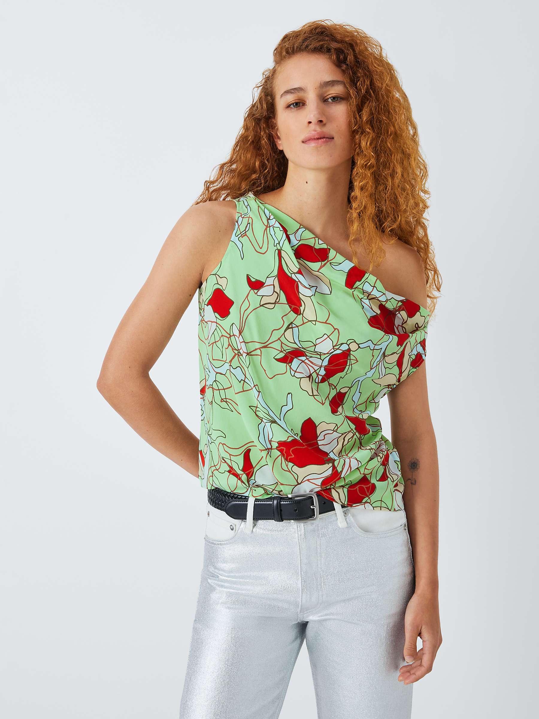Buy Equipment Oriana Abstract Print Silk Top, Green/Multi Online at johnlewis.com