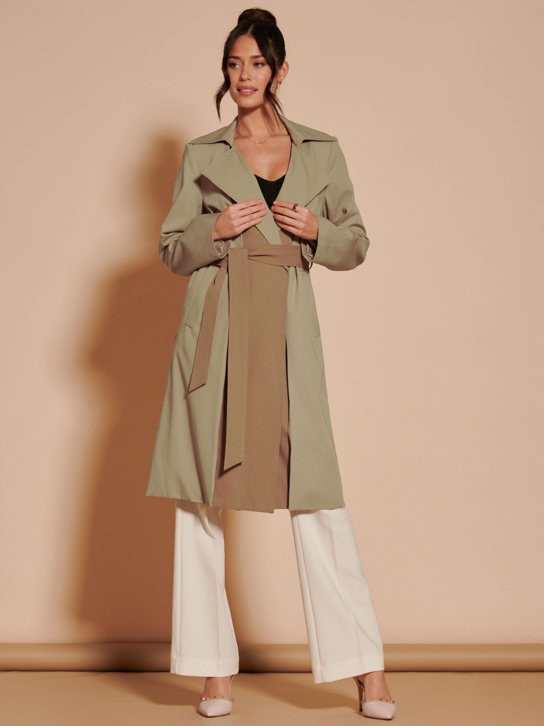 Jolie Moi Two Tone Double Breasted Trench Coat, Beige, S