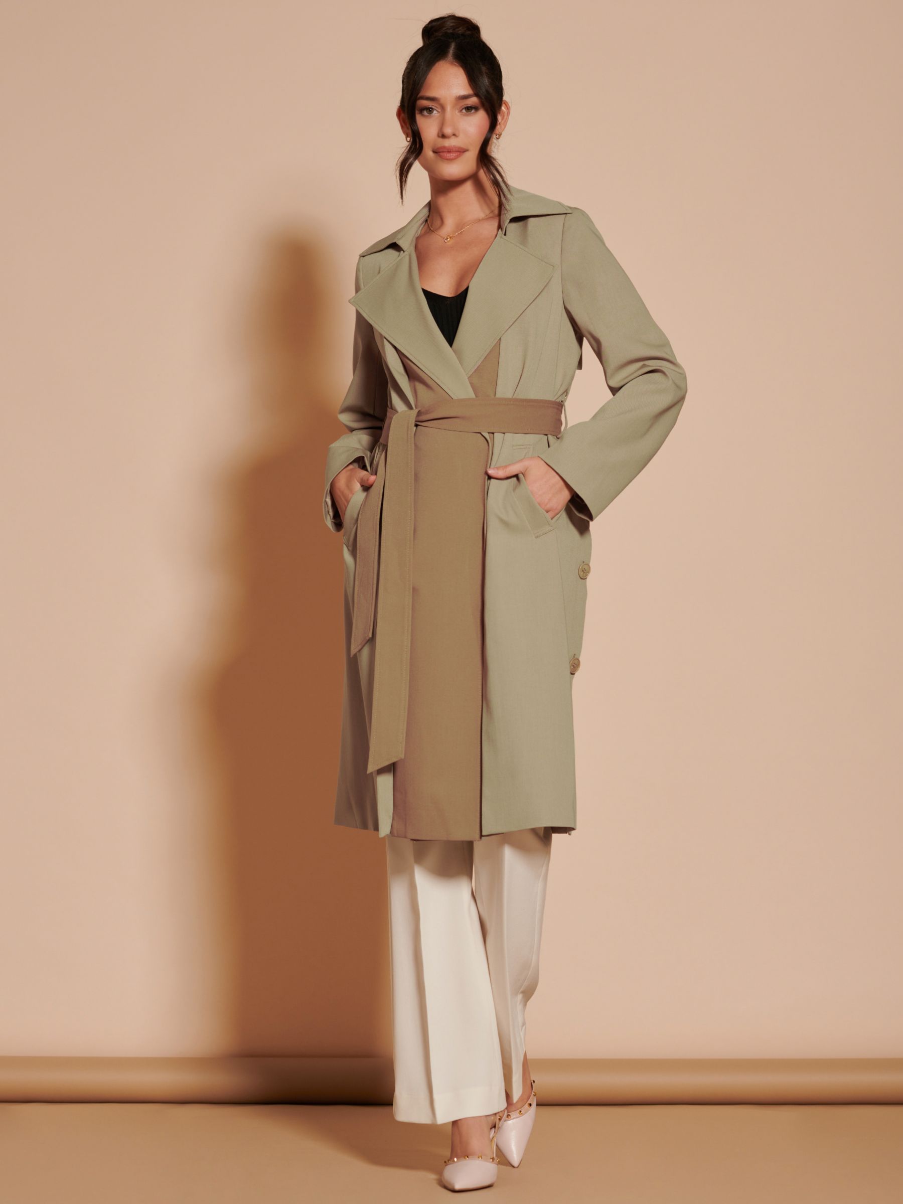 Jolie Moi Two Tone Double Breasted Trench Coat, Beige, S