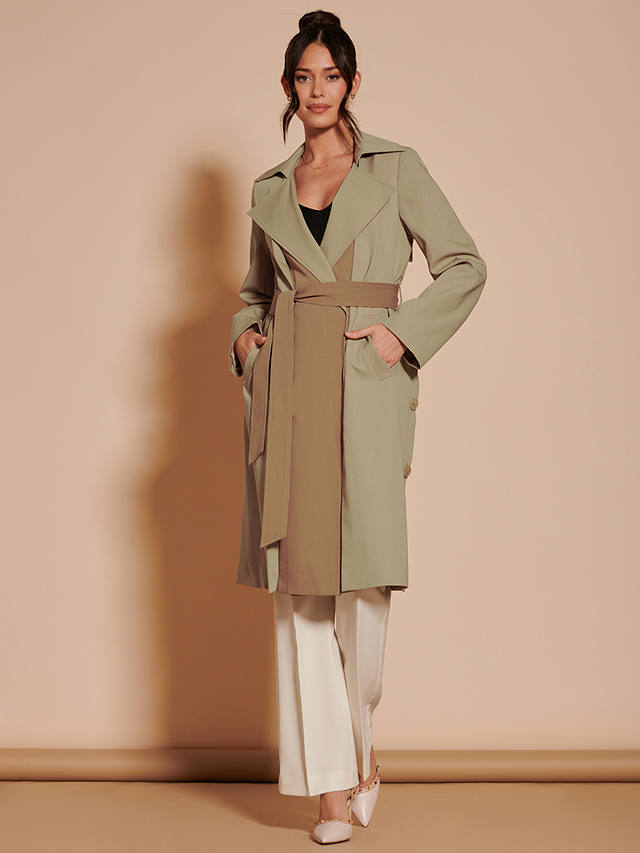 Jolie Moi Two Tone Double Breasted Trench Coat, Beige
