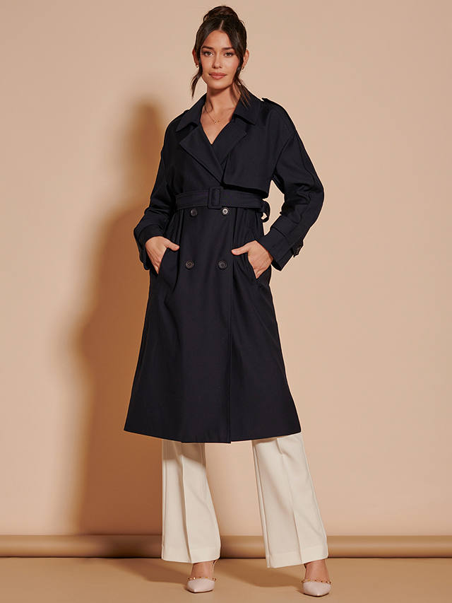 Jolie Moi Double Breasted Trench Coat, Navy