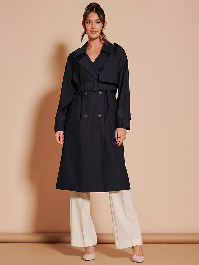 Jolie Moi Double Breasted Trench Coat, Navy
