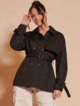 Jolie Moi Short Double Breasted Trench Coat, Black