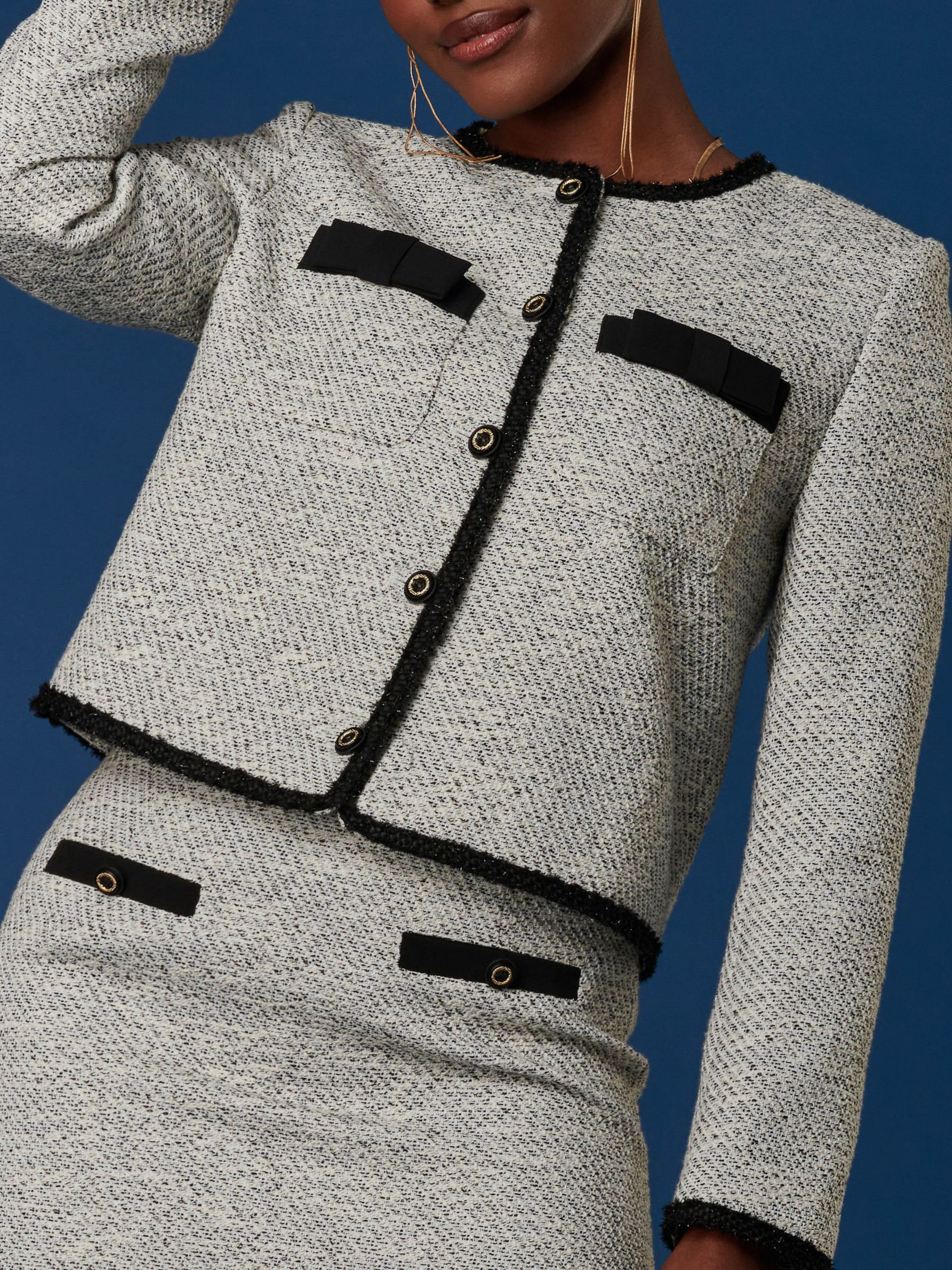 Buy Jolie Moi Button Detail Contrast Tweed Jacket, White Online at johnlewis.com