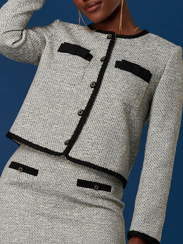 Jolie Moi Button Detail Contrast Tweed Jacket, White