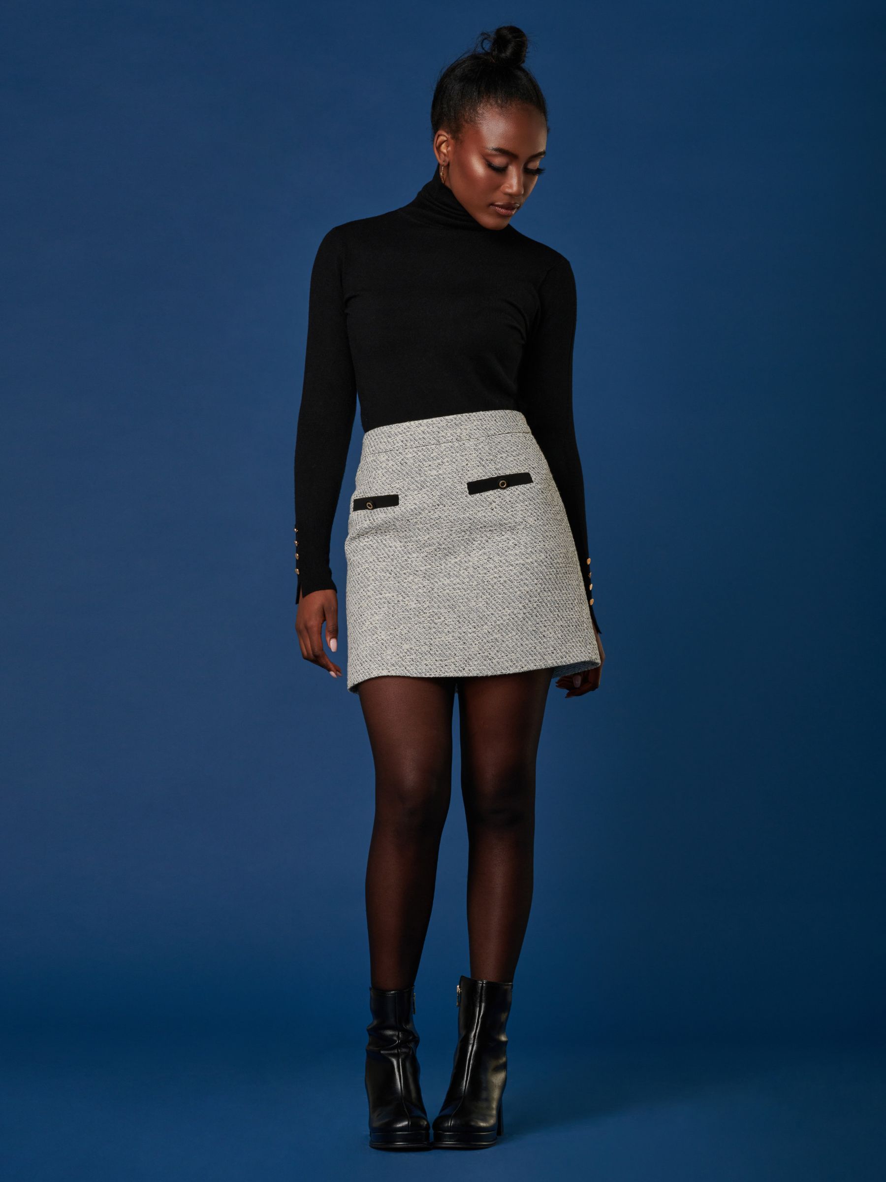 Jolie Moi A-Line Tweed Mini Skirt, White, 8