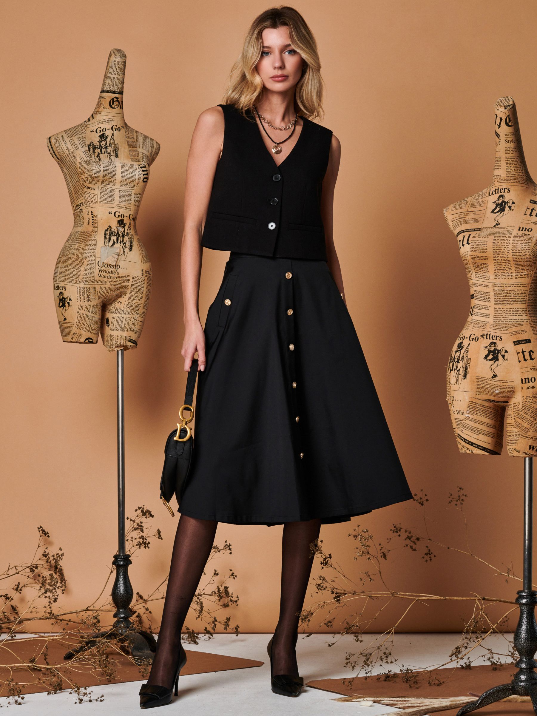 Buy Jolie Moi A-Line Midi Skirt, Black Online at johnlewis.com