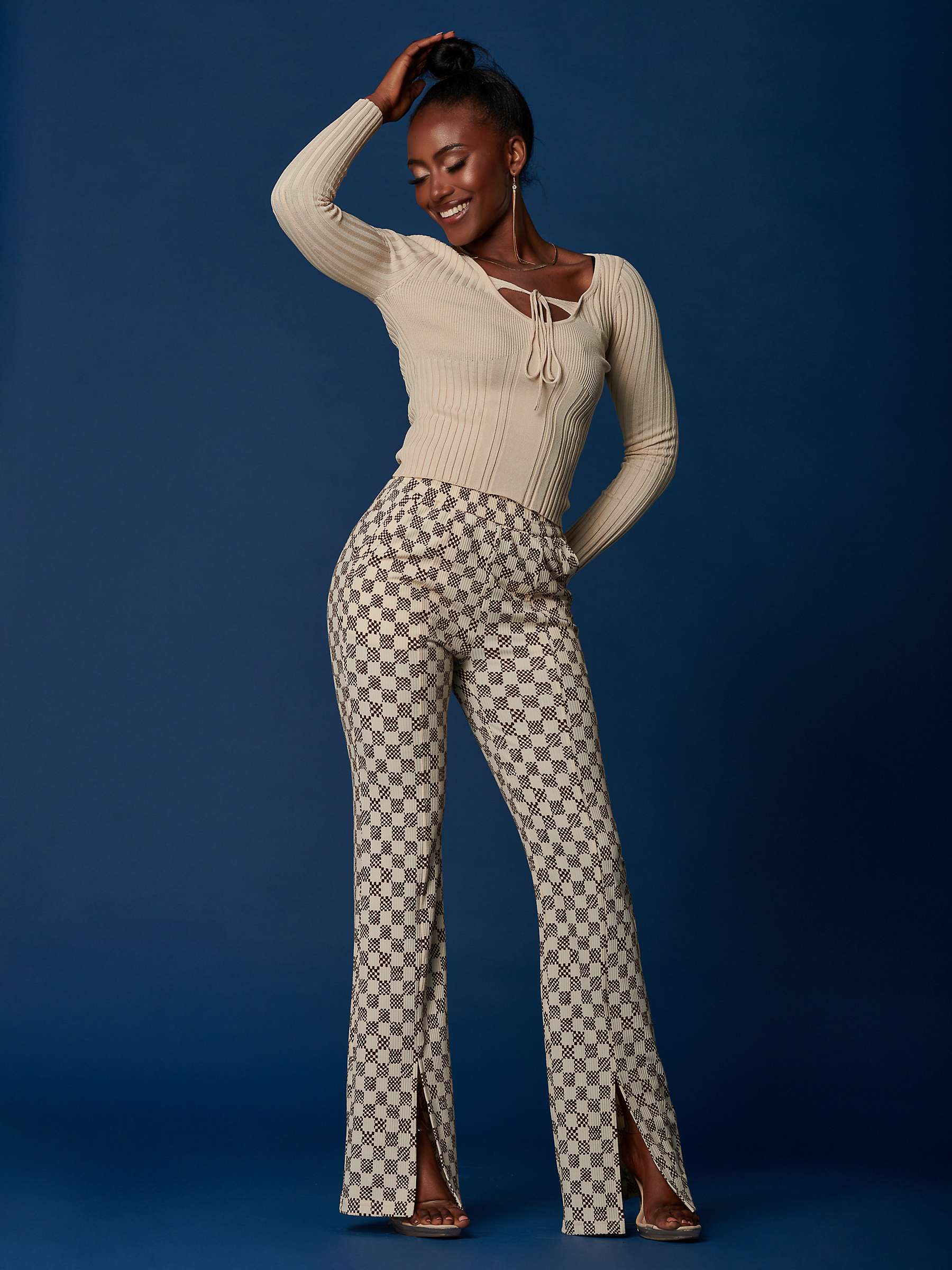 Buy Jolie Moi Flared Check Trousers, Brown Online at johnlewis.com
