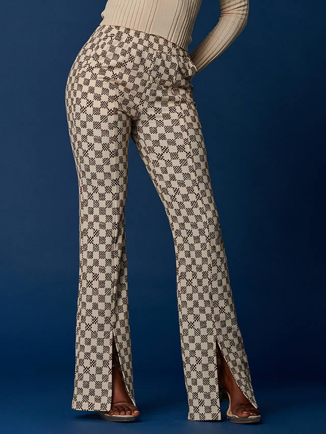 Jolie Moi Flared Check Trousers, Brown
