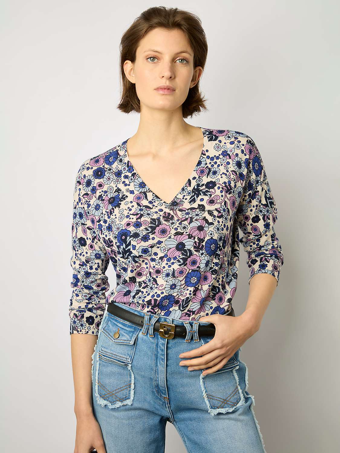 Buy Gerard Darel Lyse Linen Blend Top, Natural/Multi Online at johnlewis.com