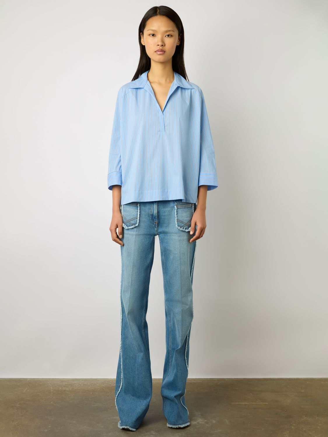 Gerard Darel Anelia Cotton Blend Shirt, Blue, 10