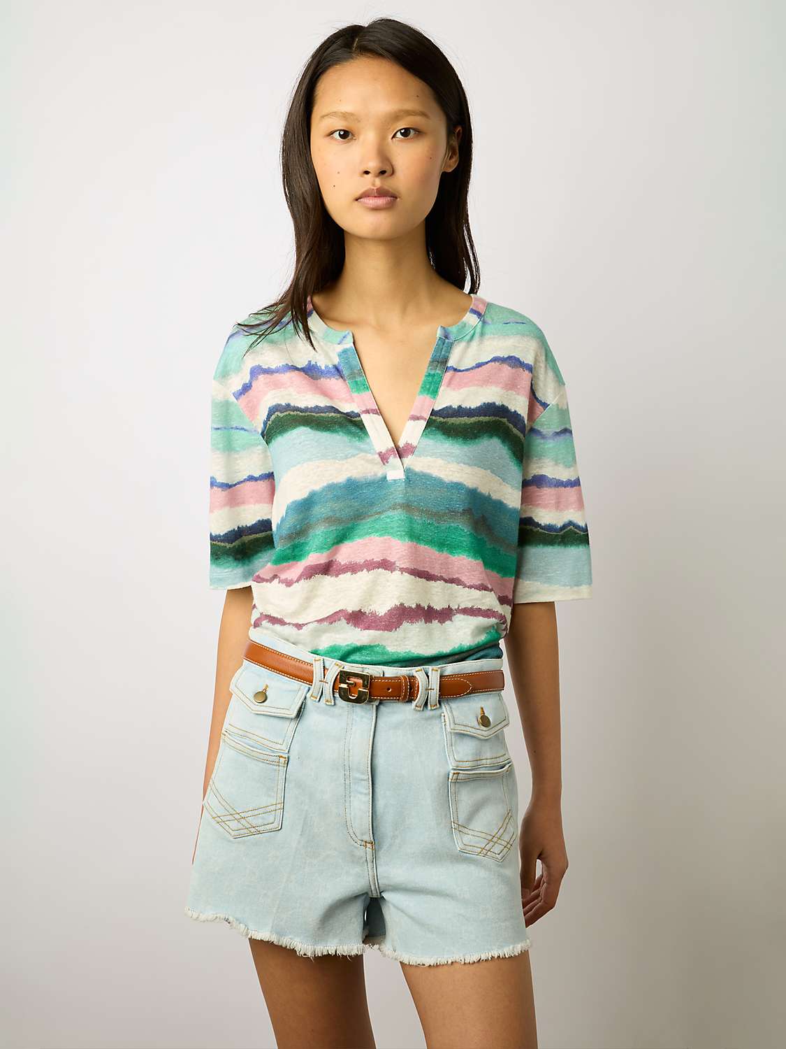 Buy Gerard Darel Maorie Linen Print Top, Green Online at johnlewis.com