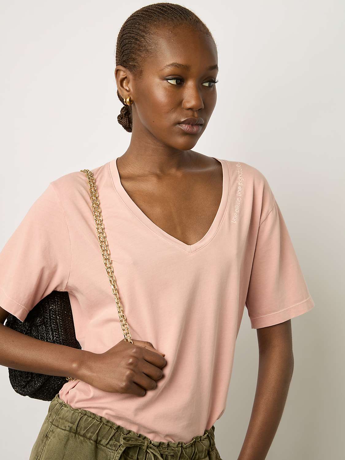 Buy Gerard Darel Maurine V Neck Cotton T-Shirt, Pink Online at johnlewis.com