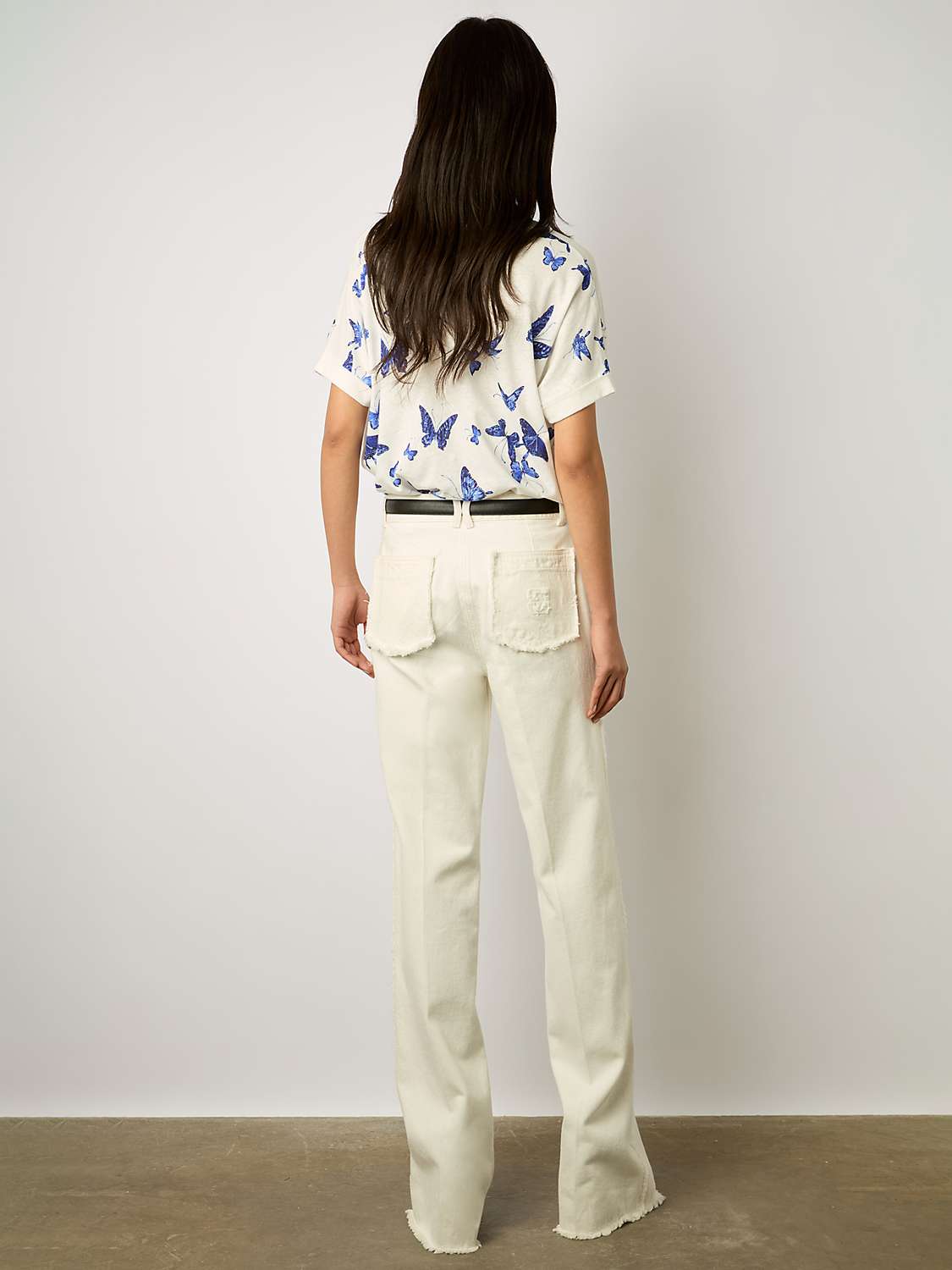 Buy Gerard Darel Mirela Linen Blend Butterfly Print T-Shirt, Blue Online at johnlewis.com