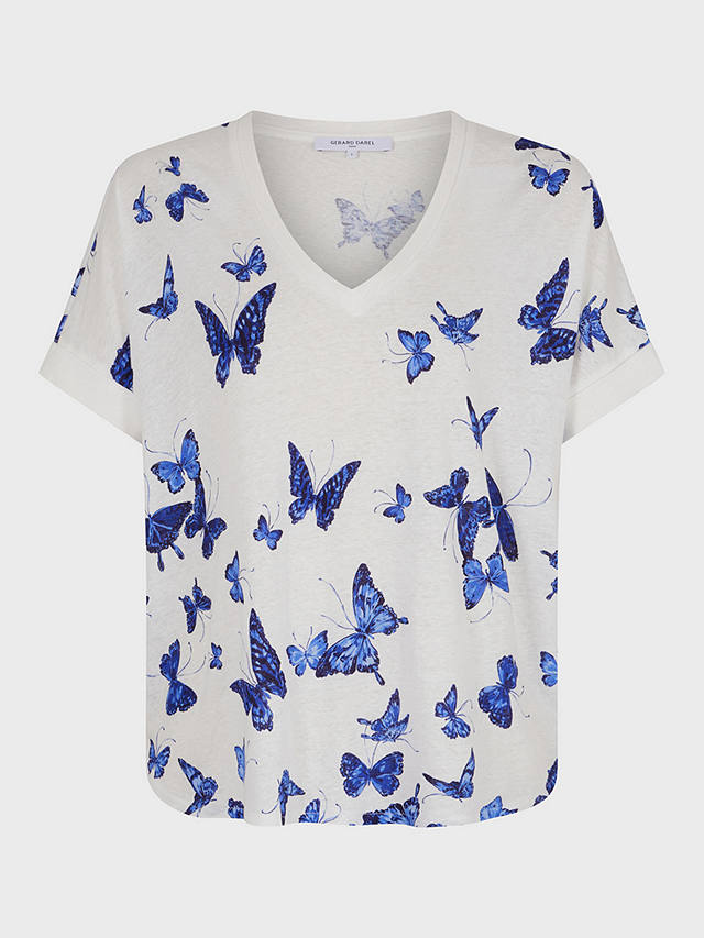 Gerard Darel Mirela Linen Blend Butterfly Print T-Shirt, Blue